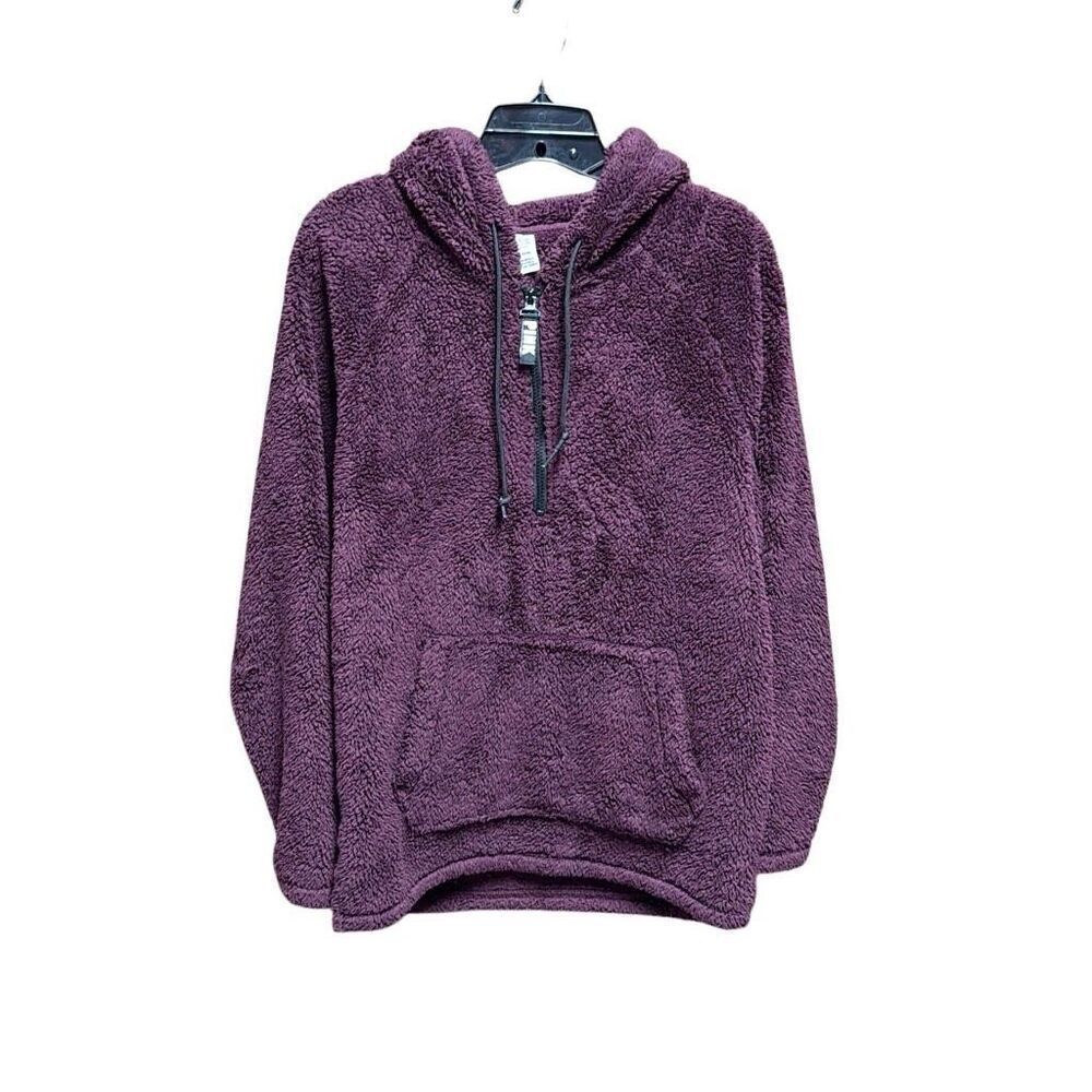 Pink Victoria’s Secret Burgundy Quarter Zip Sherpa Pullover Size Small